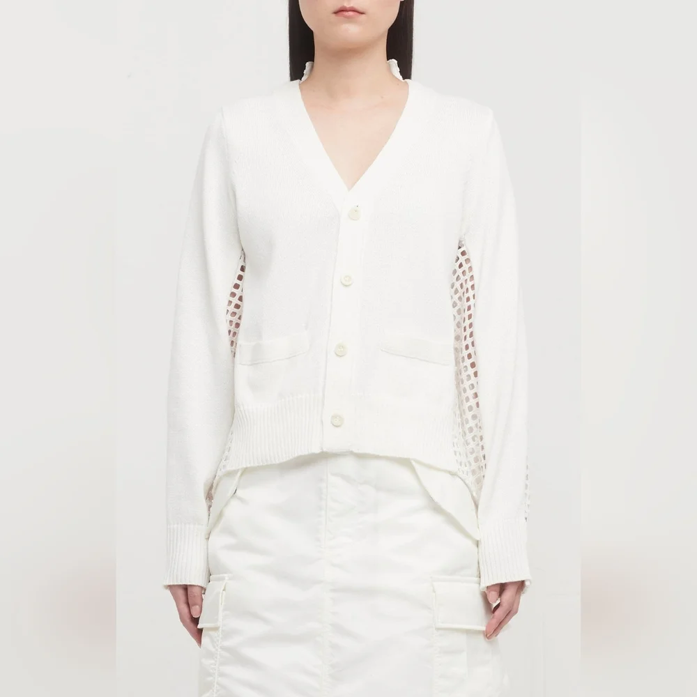 Sacai White Embroidered Cardigan XL - Picture 4 of 14